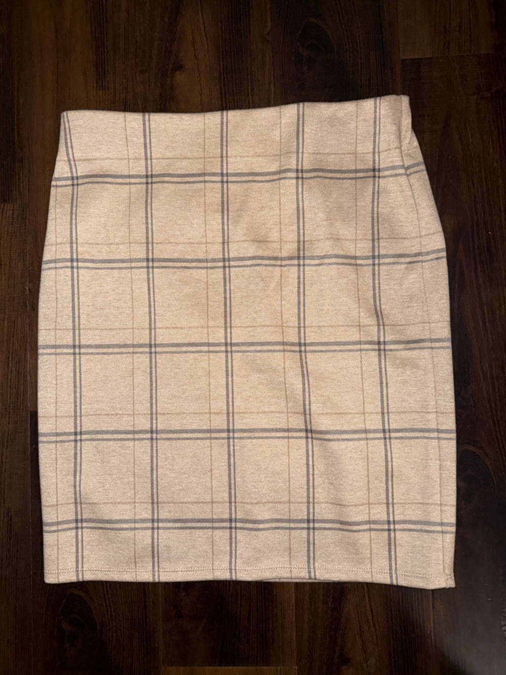 LOFT Cream Plaid Pencil Skirt with Gray Windowpane